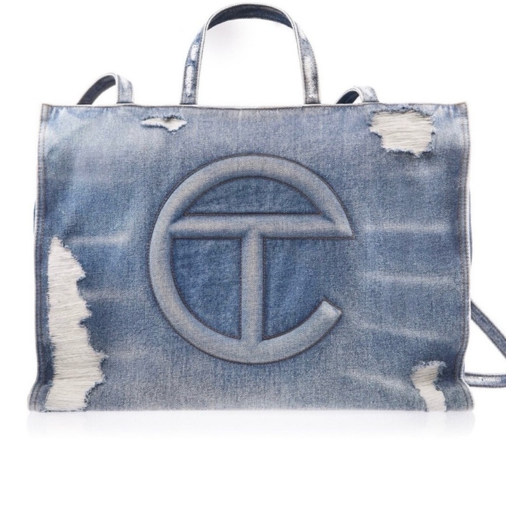 Large Telfar Denim Shopper- Distressed Blue - Picture 2 of 11